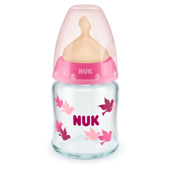 Продукт NUK First Choice - стъклено шише Temperature Control 120мл. с каучуков биберон за хранене 0-6мес. - 0 - BG Hlapeta